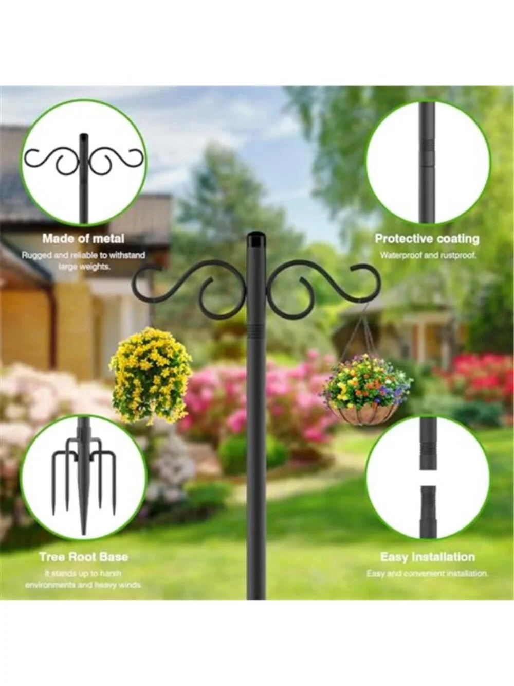 Double Shepherds Hooks for Outdoor,2 Pack 90 Inch Bird Feeder Pole with 5 Prongs